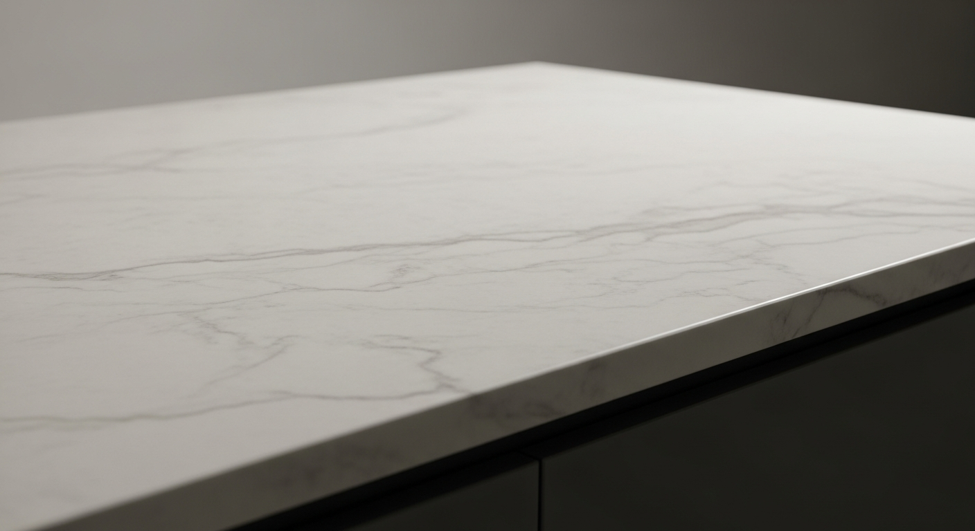 Kivitaso keittiöön moderni kvartsitaso valkoisessa keittiössä