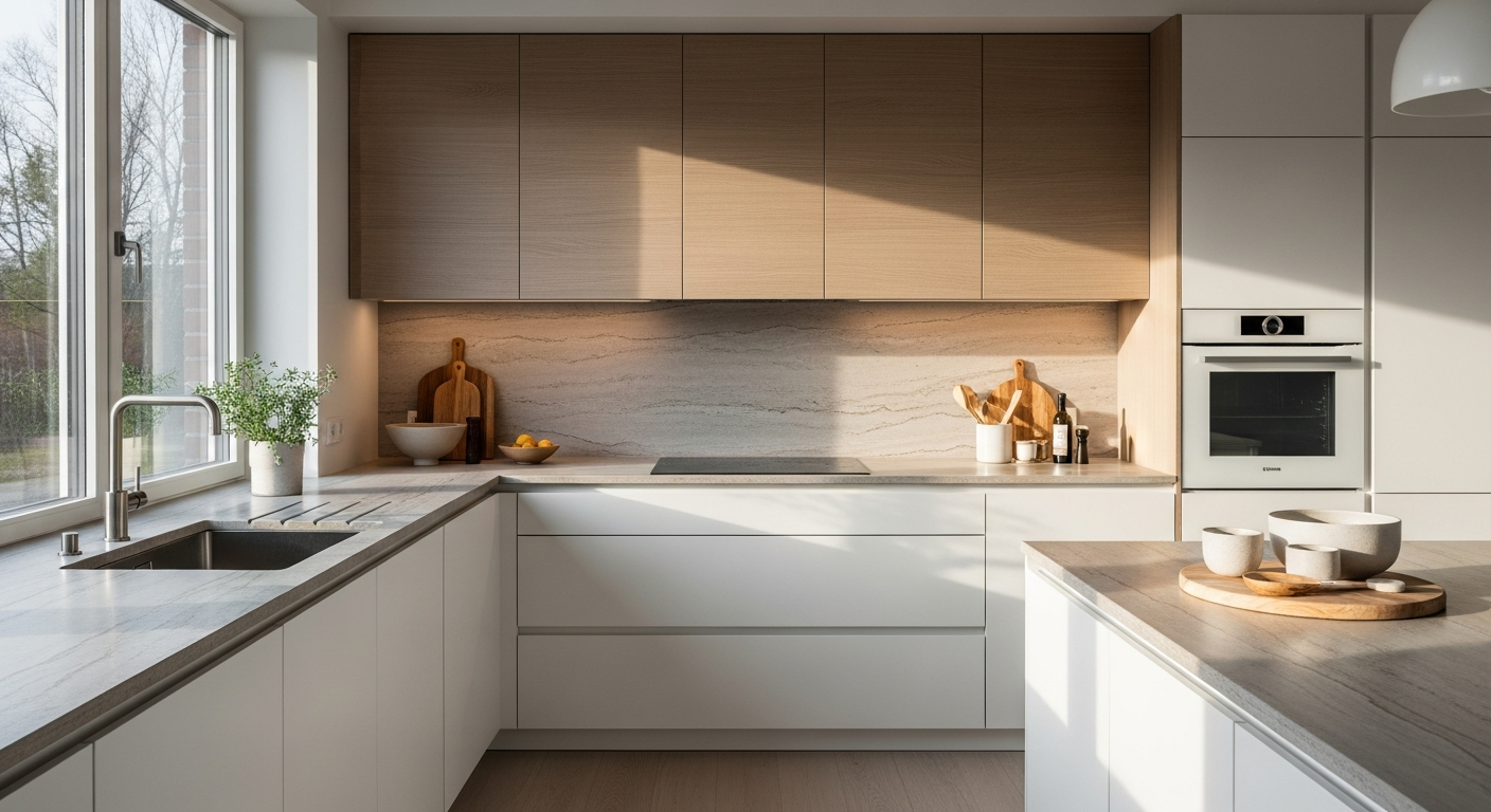 Eri materiaalien vertailu keittiön välitilassa