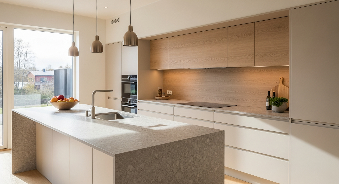 Keraaminen taso keittiöön moderni valkoinen keittiö